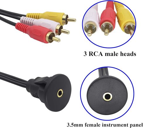 zdyCGTime 3 Feet 3.5MM AUX RCA Panel Mount Cable, （Dual） 2 RCA Male to 3.5mm Female Extention Mount, Flush Mount, Dash Mount, Panel Mount Cable for Car, Boat, Motorcycle (1M, 2RCA to 3.5mm) in Kuwait