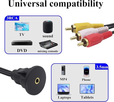 zdyCGTime 3 Feet 3.5MM AUX RCA Panel Mount Cable, （Dual） 2 RCA Male to 3.5mm Female Extention Mount, Flush Mount, Dash Mount, Panel Mount Cable for Car, Boat, Motorcycle (1M, 2RCA to 3.5mm) in Kuwait