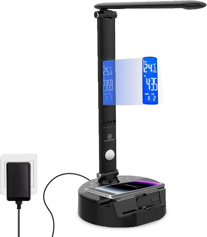 مصباح مكتبي ذكي LumiCharge مع شاحن لاسلكي، منفذ شحن USB، مصباح مكتب مع شاشة عرض رقمية لساعة، منبه، مصباح مكتبي قابل للطي متوافق مع iWatch، iPhone وAirpods in Kuwait