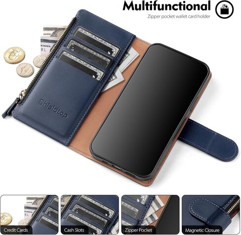 حافظة محفظة لهاتف Samsung Galaxy A14 5G مع حامل بطاقة، غطاء قلاب من جلد البولي يوريثان RFID للسيدات والرجال وحزام معصم وسحاب وفتحات لبطاقة الائتمان، حافظة هاتف لهاتف Galaxy A14 5G، أسود in Kuwait