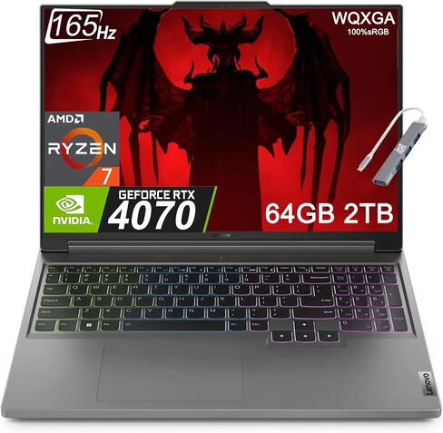 Lenovo Legion 5 Gaming Laptop (16" 2K 165Hz, GeForce RTX 4070 8GB, AMD Ryzen 7 7735HS, 64GB DDR5 RAM, 2TB SSD, (8 Core Beat i7-12700H)) Backlit, Wi-Fi 6E, IST Hub, Win 11 Home, 2024, Storm Grey in Saudi Arabia
