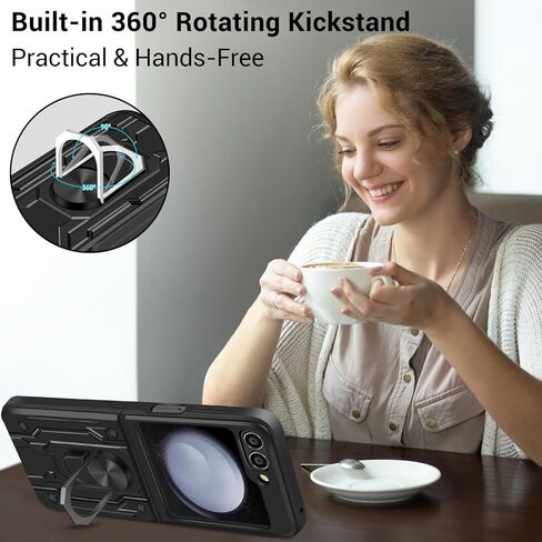 حافظة Vofolen لهاتف Samsung Galaxy Z Flip 5 مع حامل حلقي دوار 360 درجة، حافظة حماية شديدة التحمل مقاومة للصدمات لهاتف Galaxy Z Flip 5 (5G 2023)، أسود in Kuwait