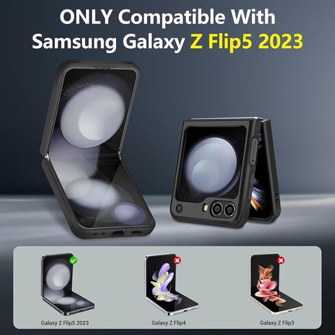 حافظة Vofolen لهاتف Samsung Galaxy Z Flip 5 مع حامل حلقي دوار 360 درجة، حافظة حماية شديدة التحمل مقاومة للصدمات لهاتف Galaxy Z Flip 5 (5G 2023)، أسود in Kuwait