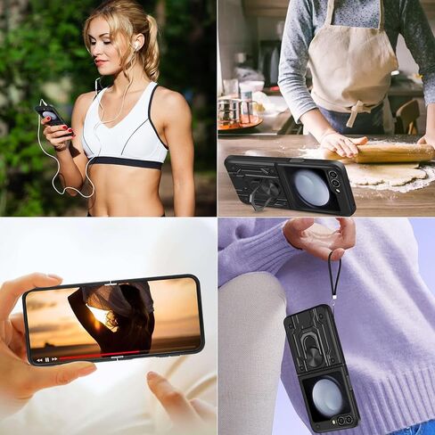 حافظة Vofolen لهاتف Samsung Galaxy Z Flip 5 مع حامل حلقي دوار 360 درجة، حافظة حماية شديدة التحمل مقاومة للصدمات لهاتف Galaxy Z Flip 5 (5G 2023)، أسود in Kuwait