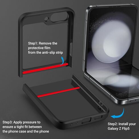 حافظة Vofolen لهاتف Samsung Galaxy Z Flip 5 مع حامل حلقي دوار 360 درجة، حافظة حماية شديدة التحمل مقاومة للصدمات لهاتف Galaxy Z Flip 5 (5G 2023)، أسود in Kuwait