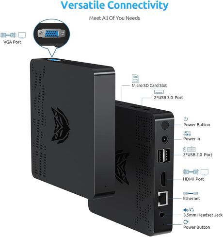 كمبيوتر مكتبي صغير Bmax Mini PC 4 جيجا DDR3/64 جيجا معالج eMMC Celeron J3060 (يصل إلى 2.48 جيجا هرتز)، 2.4 جيجا/5 جيجا واي فاي مزدوج، منفذ HDMI+VGA، شاشة مزدوجة 4K HD، BT4.2، جيجابت إيثرنت in Kuwait