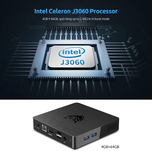 كمبيوتر مكتبي صغير Bmax Mini PC 4 جيجا DDR3/64 جيجا معالج eMMC Celeron J3060 (يصل إلى 2.48 جيجا هرتز)، 2.4 جيجا/5 جيجا واي فاي مزدوج، منفذ HDMI+VGA، شاشة مزدوجة 4K HD، BT4.2، جيجابت إيثرنت in Kuwait