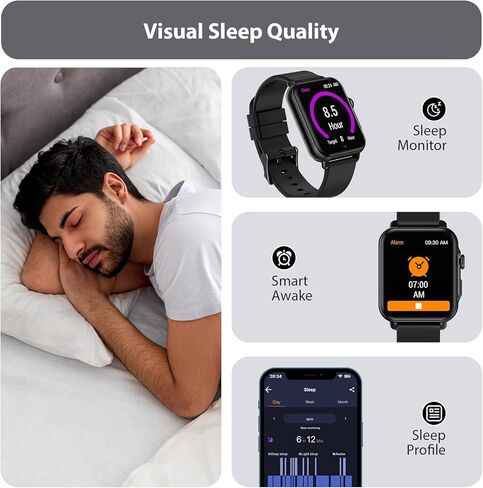 ساعة ذكية SOUYIE (الرد على المكالمات/الاتصال الهاتفي) للرجال والنساء، شاشة عرض عالية الدقة 1.85 بوصة عالية الدقة لضغط الدم والأكسجين في الدم ومراقبة معدل ضربات القلب والنوم، IP68 مقاومة للماء ومتتبع اللياقة البدنية لهواتف Android وiOS in Kuwait