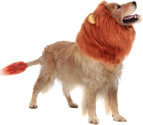 Dog Costume Halloween Dog Costume Lion Mane for Medium and Large Dogs Realistic Lion Wig Dog Costume Supplement Lion Mane for Photoshoot Entertainment (Light Brown) Size M + Tail Set in Saudi Arabia