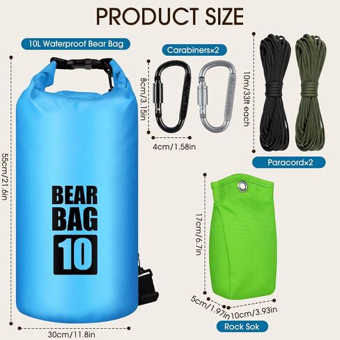 Bear Food Bag Hanging System, Bear Bags for Food Backpacking, Ultralight Bear Proof Food Storage Canister Bag, 10L Waterproof Camping Bear Food Bag Pulley System with Paracord, Carabiner, Throw Bag in Saudi Arabia