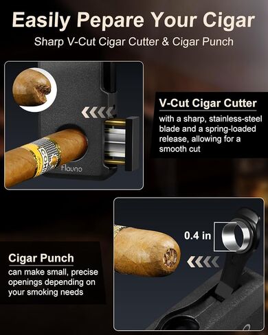 Cigar Torch Lighter, All- in -1 Windproof Jet Flame Cigar Lighter Built-in V-Cut Cigar Cutter, Cigar Punch, Cigar Draw Enhancer, Cigar Holder, Refillable Butane Lighter for Smoking, with Fuel Window in Saudi Arabia