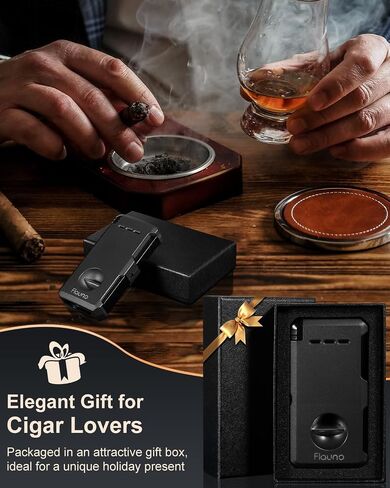 Cigar Torch Lighter, All- in -1 Windproof Jet Flame Cigar Lighter Built-in V-Cut Cigar Cutter, Cigar Punch, Cigar Draw Enhancer, Cigar Holder, Refillable Butane Lighter for Smoking, with Fuel Window in Saudi Arabia