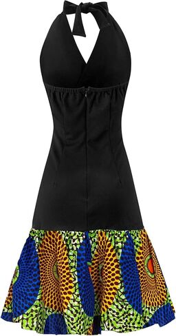 Women African Print Dresses Halter Retro Cocktail Dress in Kuwait