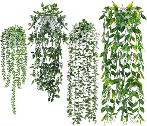 Der Rose 4 Pack Fake Plants Artificial Hanging Faux Plants Indoor in Black Pots for Room Home Shelf Wall Outdoor Decor in Saudi Arabia