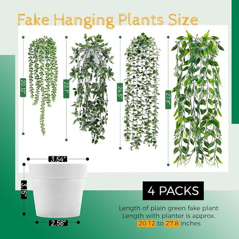 Der Rose 4 Pack Fake Plants Artificial Hanging Faux Plants Indoor in Black Pots for Room Home Shelf Wall Outdoor Decor in Saudi Arabia