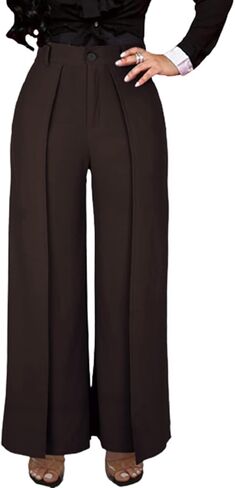 بنطال عالي الخصر واسع الساق للنساء بخصر مطاطي وسحاب خلفي سبليت بالازو in Kuwait