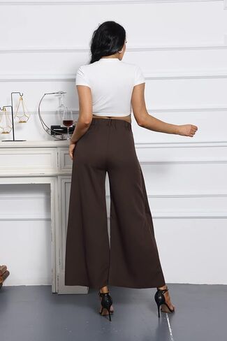 بنطال عالي الخصر واسع الساق للنساء بخصر مطاطي وسحاب خلفي سبليت بالازو in Kuwait