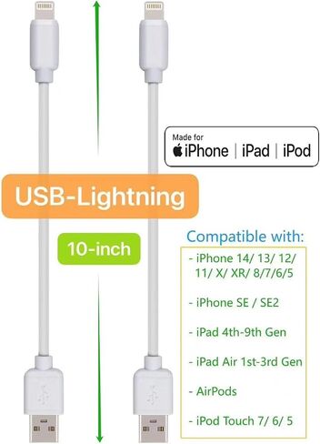 Short USB Cable 5 Variety Pack 10-PCS Mixed 5 Varieties X 2PCS (10-inch) Compatible Mobiles Charging Station/Power Bank/Tablets/Laptops and More... (White) in Saudi Arabia