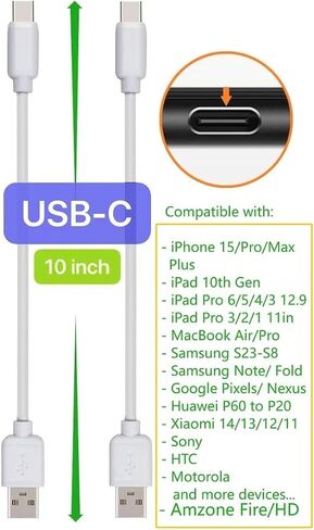 Short USB Cable 5 Variety Pack 10-PCS Mixed 5 Varieties X 2PCS (10-inch) Compatible Mobiles Charging Station/Power Bank/Tablets/Laptops and More... (White) in Saudi Arabia