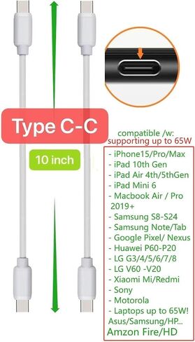 Short USB Cable 5 Variety Pack 10-PCS Mixed 5 Varieties X 2PCS (10-inch) Compatible Mobiles Charging Station/Power Bank/Tablets/Laptops and More... (White) in Saudi Arabia