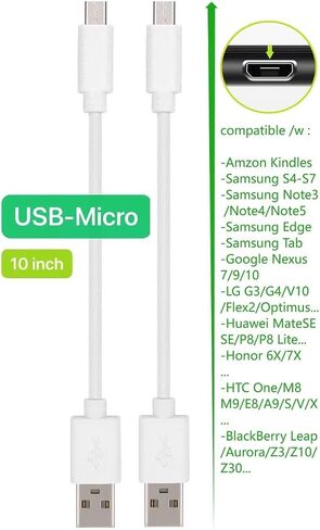 Short USB Cable 5 Variety Pack 10-PCS Mixed 5 Varieties X 2PCS (10-inch) Compatible Mobiles Charging Station/Power Bank/Tablets/Laptops and More... (White) in Saudi Arabia