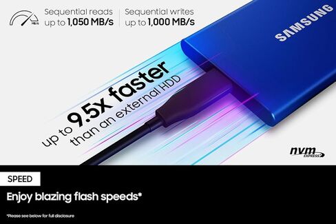 Samsung T7 Portable SSD 500GB - Up to 1050MB/s - USB 3.2 External Solid State Drive, Blue (MU-PC500H/AM) in Saudi Arabia