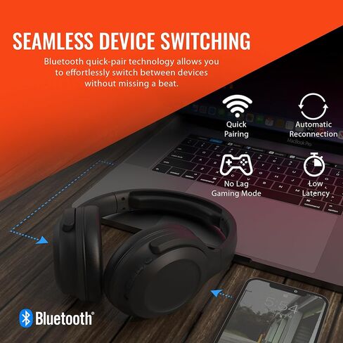 سماعات رأس هايبرسيل ستيلث 2 ANC اللاسلكية بتقنية البلوتوث بخاصية إلغاء الضوضاء - فوق الأذن، صوت بلوتوث عالي الدقة، صوت جهير عميق، شحن سريع، ميكروفونات مزدوجة لإلغاء الضوضاء، تقنية إلغاء الصوت اللاسلكية - أسود in Kuwait