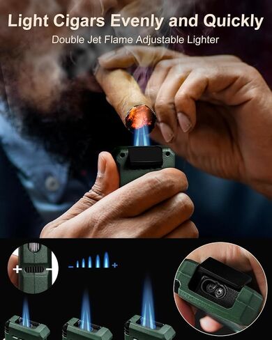 Cigar Torch Lighter, All- in -1 Windproof Jet Flame Cigar Lighter Built-in V-Cut Cigar Cutter, Cigar Punch, Cigar Draw Enhancer, Cigar Holder, Refillable Butane Lighter for Smoking, with Fuel Window in Saudi Arabia