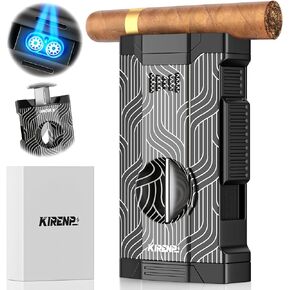Torch Cigar Lighter with V Cut Cigar Cutter, Cigar Holder, Dual Windproof Jet Flame, Unique Gift Box, Multi-Functional Cigar Accessories, Cool Lighters for Smoking, Butane Refillable Lighter Outdoors