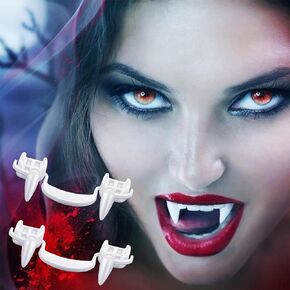 Selimay 3 Pairs Retractable Realistic Vampire Zombie Fangs, Not Scratch The Gums, Reusable Creepy Fake Teeth Braces, Halloween Party Dress Up Horror Props for Kids or Adults