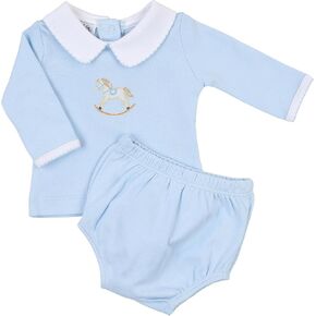 مجموعة غطاء حفاضات ماجنوليا بيبي بوي هوبي هورس باللون الأزرق المطرز بياقة L/S in Kuwait