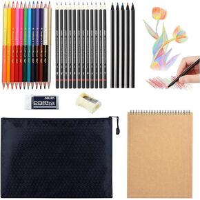 Sauonbly Drawing Pencils, 33pcs Art Supplies Sketching Pencils Set Drawing Supplies include Graphite Pencils Sketch Book Rainbow Colored Pencils Dual Ended Colored Pencils for Beginners or Artists