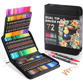 Double Brush Marker Pens, 72 Colors Art Markers Set with Fine Tip and Brush Tip for Kids Adult Coloring Book Hand Lettering Calligraphy Drawing Art Supplies Kit