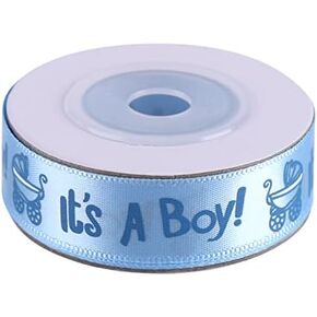 10 Yards/Roll IT is A BOY/Girl Blue Pink Ribbon Satin Rolls for Baby Shower Christening Party Favor(Blue)