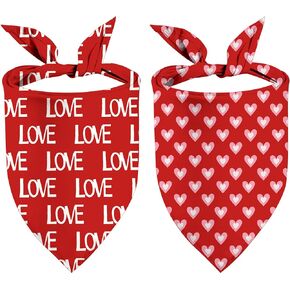 Valentine's Day Dog Bandanas, I Love You Red Heart Double Sided 2 Pack Holiday Puppy Bandanas Dog Kerchief Gifts (03)