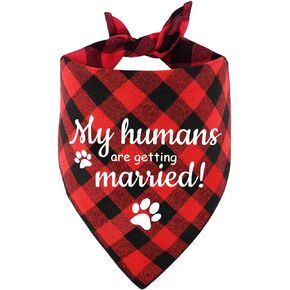 Funny Wedding Red Plaid Cotton Pet Dog Bandana, My Humans are Getting Married, Pet Dog Engagement Announcement Wedding Photo Prop Accessories for Dog Lovers Owner Gift