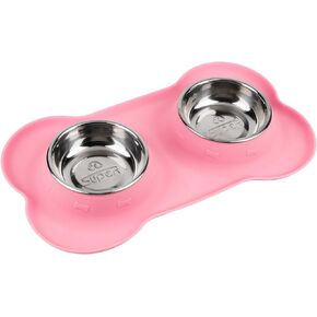 SUPERDESIGN Dog Bowls 2 Stainless Steel Puppies Bowl with No Spill Non-Skid Silicone Mat Pet Water and Food Feeder Bowls for Feeding Small Medium Large Dogs Cats Medium BL