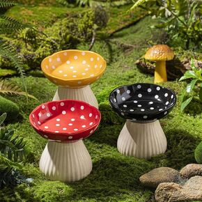 Raised Cat Bowl, Cute Mushroom Cat Water Bowl, Elevated Cat Food Bowl, Ceramic Cat Bowls for Food and Water, Raised Cat Food Dish, Wide Shallow Cat Food Dish, Whisker Fatigue (red)