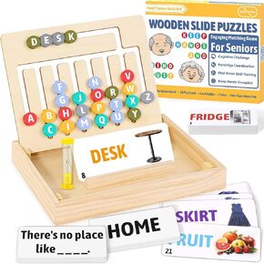 Garybank Slide Puzzle Games for Senior with Dementia - Words & Well-Known Sayings Matching, Dementia Activities for Seniors, Wooden Alzheimer's Products for Elderly - 7 Memory Games for Adults
