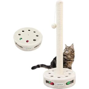 SCT31 عمود خدش كبير للقطط مقاس 31.89 بوصة، خدش لطيف من حبل السيزال مع كرات مسار تفاعلية قطيفة، خدش صندوق مشغول للقطط الصغيرة والبالغة، بيج in Kuwait