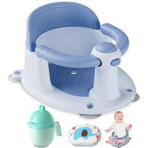 Baby Bath Seat, Baby Bath Must-Have for 6 Months and up, Baby Bath tub Seat with Suction Cups, Non-Slip, Detachable, Non-Slip Cute Grey
