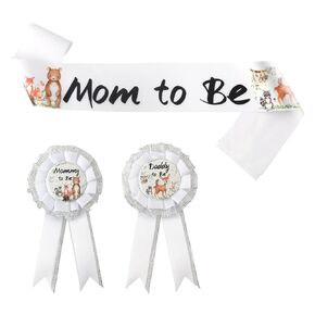 SAVITA Safari Jungle Mom and Dad to Be Pin, Baby Shower Sash and Pin Mom to Be & Daddy to Be Corsage and Mommy to Be Sash for Gender Reveal Parties Baby Shower
