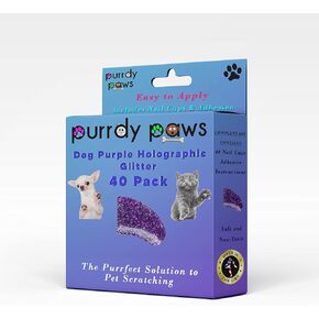 Purrdy Paws 40-Pack Soft Nail Caps for Dogs Claws Purple Holographic Glitter X-Small
