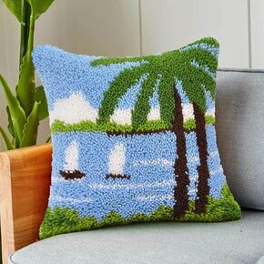Handcraft Pillow Embroidery DIY Throw Pillow Cover Sofa Cushion Cover Latch Hook Kits for Adults Beginner, 17x17 Inches