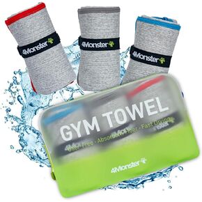 4Monster Microfiber Gym Towel & Wet Towel Bag Travel Set,Quick Dry Camping Towel Lightwight Travel Towel,Ultra Soft Absorbent Workout Towel Gear for Body Sweat, Beach, Pool, Shower (Blue&Gray&Red, 3)