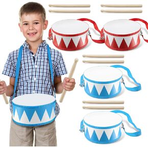 Boao 2 Pack Drum Set for Kids Toddler Age 1-12, Toy Drum 8'' W x 6.5'' H Wooden Drum with 4 Drumsticks Educational Musical Instrument Toys for Girls Boys Birthday Gift