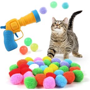 Cat Ball Toy Launcher Gun 34pcs Cat Toys for Indoor Cats Interactive Cat Toy Kitten Toys Cat Balls Fetch Toy Cute Cat Toys Cat Ball Launcher, Cat Toys for Bored Indoor Adult Cats