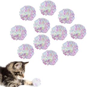 AUEAR, 20 Pack Dye Free Cat Crinkle Balls 2" Mylar Crinkle Balls Sounds Shiny Kitty Glitter Balls for Cats