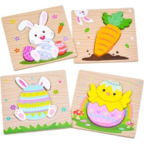 4 Pack Easter Wooden Puzzles for Kids Toddler Easter Basket Stuffers Easter Toys Gifts Party Favor Boys Girls Classroom Exchange Toys