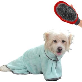 Dog Drying Coat Cat Bathrobe Towel Absorbent Soft Microfiber Bath Towel Pet Night Cape with a Grooming Brush Blue XS
